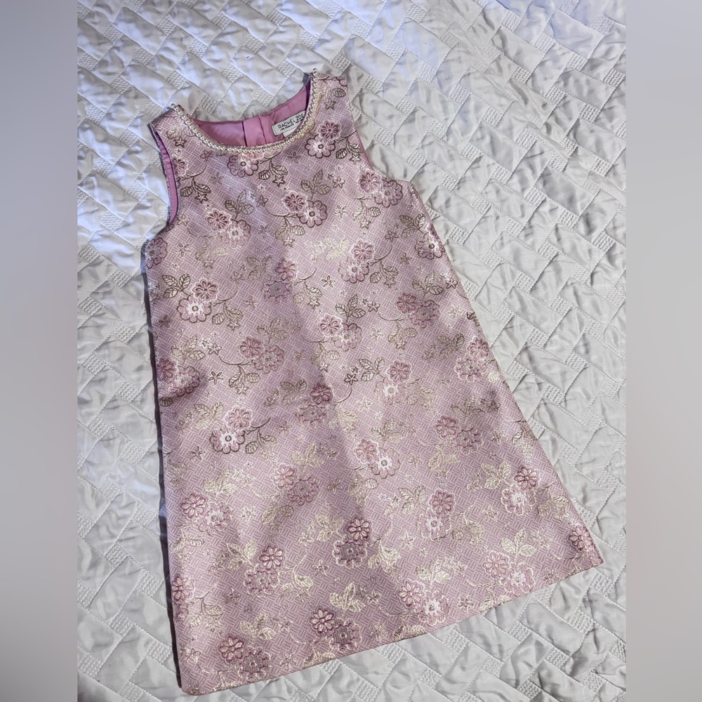 Rachel Zoe Pink and gold jacquard shift dress.